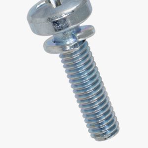 Phillips vijci s kružnom glavom (SEMs) oblika H, ​​s pričvrsnom opružnom podloškom DIN 127 B Čelik - 4.8 - plavo pocinčano