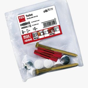 TOX Toilet Plus - Sanitarni set za pričvršćivanje s višenamjenskim tiplama, vijcima za drvo sa šesterokutnom glavom, podlošcima i kromiranim poklopcima od najlona