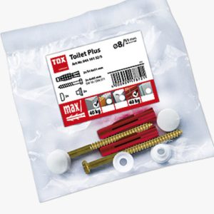 TOX Toilet Plus - Sanitarni set za pričvršćivanje s višenamjenskim tiplama, vijcima za drvo sa šesterokutnom glavom, podlošcima i najlonskim pokrovnim kapama